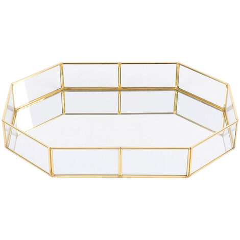 Geometrisches Aufbewahrungstablett – Goldfarbener Metallrahmen und Klarglas – 3 Größen (S/M/L)
