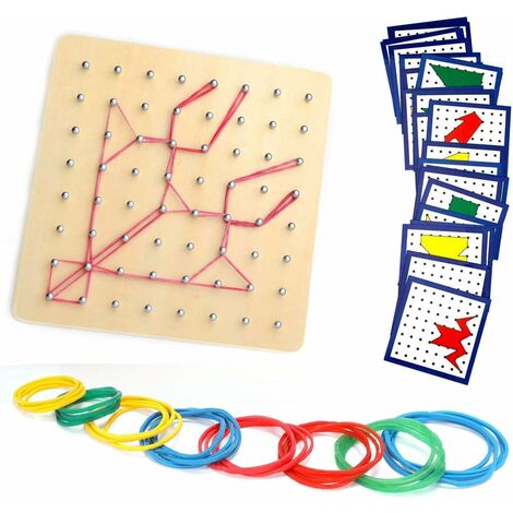 Géoplan en bois Set Geometry Board Montessori Jouets en bois pour enfants et adultes, jouets éducatifs Puzzle de forme, inspirent l'imagination et la créativité de l'enfant