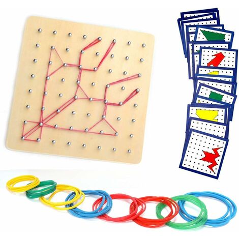 Géoplan en bois Set Geometry Board Montessori Jouets en bois pour enfants et adultes, jouets éducatifs Puzzle de forme, inspirent l'imagination et la créativité de l'enfantJeux et Jouets/Jeux éducatif