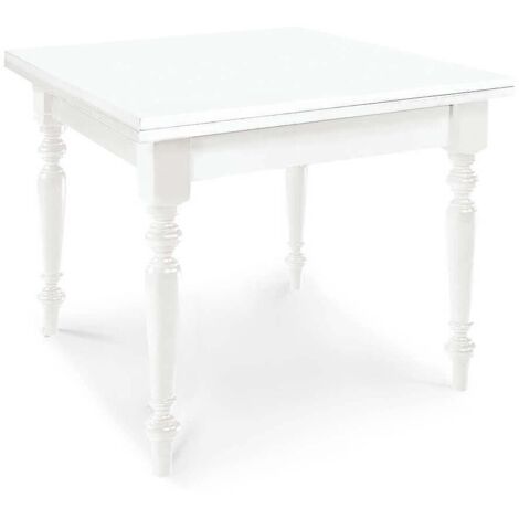 GEORDIE - tavolo da pranzo allungabile a libro in legno massello bianco gamba tornita cm 100 X 100/200