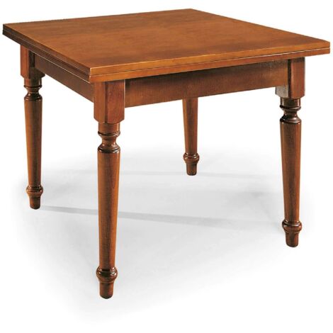 GEORDIE - tavolo da pranzo allungabile a libro in legno massello bianco gamba tornita cm 100 X 100/200