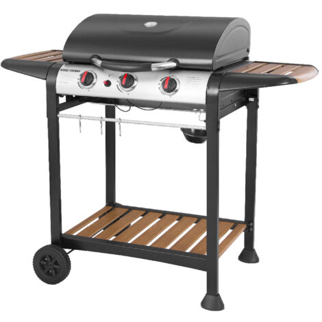 George Foreman Gas BBQ 3 Burner Wood Effect Barbecue GFGBBQ3BW