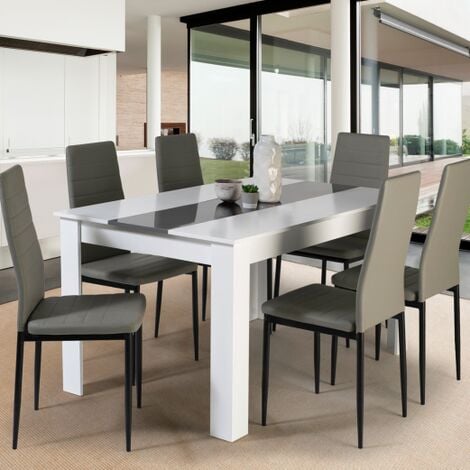 IDMARKET GEORGIA Mesa de comedor para 6 personas blanca y gris 140 x 90 cm