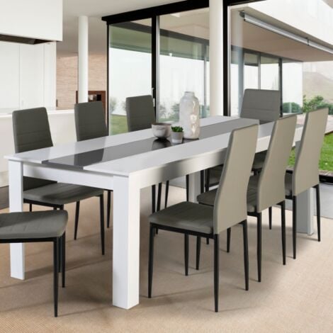 IDMARKET GEORGIA mesa de comedor para 8 en blanco y gris 160 x 90 cm