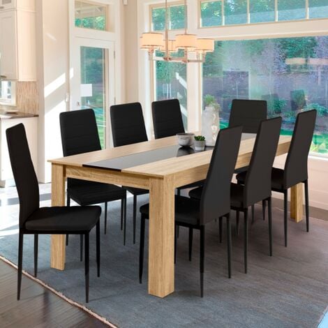 IDMARKET GEORGIA mesa de comedor para 8 en imitación haya y negro 160 x 90 cm