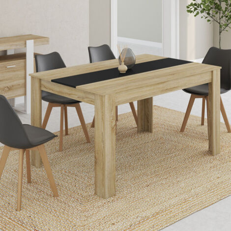 GEORGIA Mesa de comedor rectangular para 6 personas en imitación haya y negro 140 x 80 cm