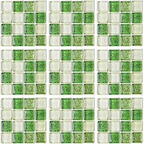 Geoyien Autocollants de tuiles, 10 pièces papier peint mosaïque autocollant de tuile auto-adhésif papier peint étanche stickers muraux pour la décoration de la maison, (15 cm x 15 cm, vert)