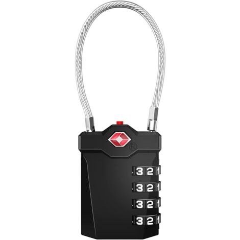 Gepäck-Vorhängeschloss, TSA 4-stelliges Kombinations-Kofferschloss mit Öffnungsalarm, Fitnessstudio-Kabel-Schließfach-Code-Vorhängeschloss (1 Stück, schwarz)