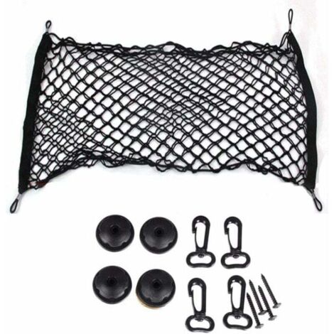 Gepäcknetz für den Kofferraum, groß (50 x 110 cm), festes Gepäcknetz aus flexiblem, elastischem Nylon, Aufbewahrungsorganizer mit Schrauben und 4 Haken, universell für LKWs und Nutzfahrzeuge, schwarz