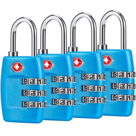 Gepäckschlösser (4er-Pack) – 3-stelliges Zahlenschloss – Zugelassenes Reiseschloss für Koffer und Gepäck (blau)