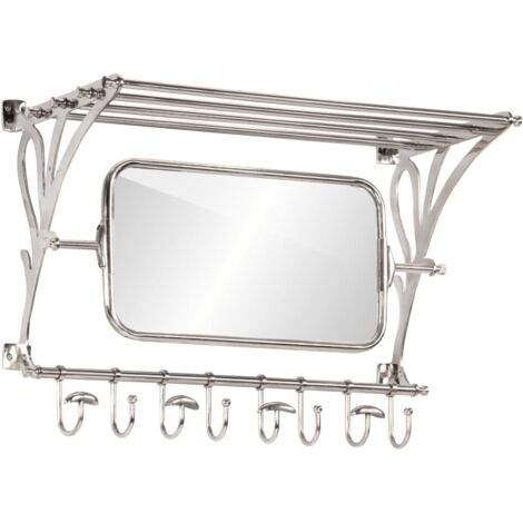 Gepäckträger mit Kleiderbügeln und Wandspiegel aus Aluminium