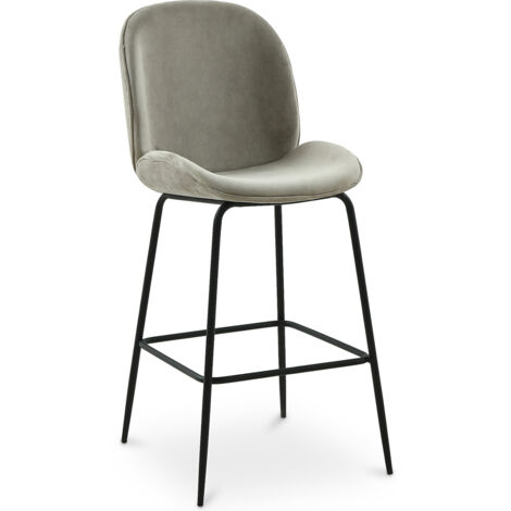 Gepolsterter Barhocker im Scandi Retro Design - Elias Taupe - Metall, Holz, Samt - Taupe