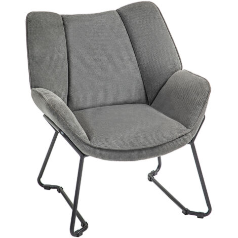 Gepolsterter Sessel mit schrägen Armlehnen, Lounge-Sessel in Leinenoptik und Stahl, 71,5 x 67 x 79 cm, grau