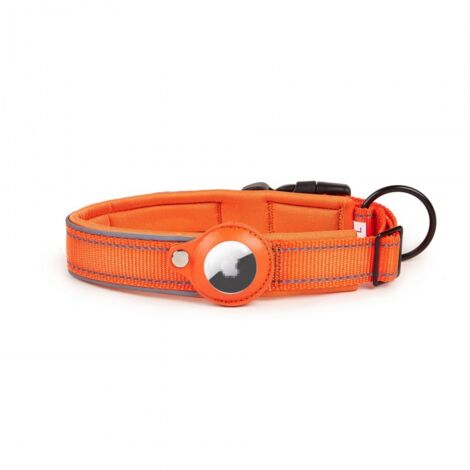 Gepolstertes Hundehalsband für AirTag, reflektierendes Hundehalsband für Apple Airtag, integrierter Airtag für kleine, mittelgroße und große Hunde, [Orange – Größe M]