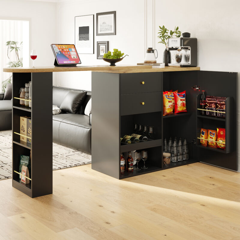 Stilvora Gerader Schreibtisch Mit 4 Schubladen Und Drehbaren Seitenregalen Mit 3 Ebenen, Aus Mdf, Schwarz
