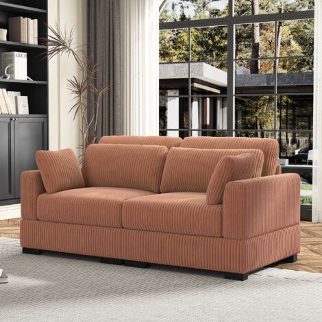 Gerades Sofa  180 x 88 x 85 cm 2-Sitzer-Modulsofa mit abnehmbaren Armlehnen, ergonomisches Design aus orangefarbenem Cord