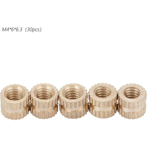 Gerändelte, runde Messing-Einsatzmuttern – M4 (6 x 6,3 mm) – 30er-Packung