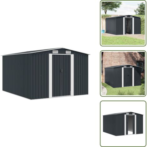 Gerätehaus 257x298x178 cm Metall Anthrazit - Metallgerätehaus - Gartenschuppen - Werkzeuglager - Stahltankstelle - Außenaufbewahrung