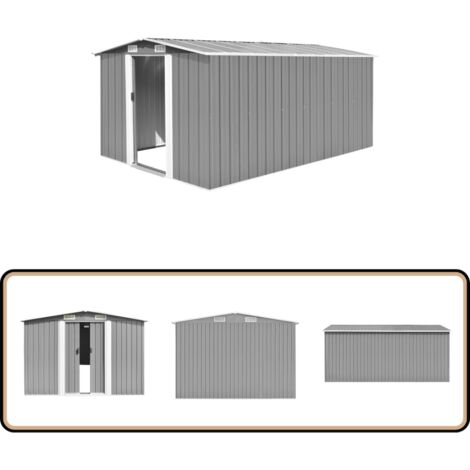 Gerätehaus 257x392x181 cm Metall Grau - Metallgartenhaus - Gerätehaus - Werkzeuglager - Stauraum - Außenaufbewahrung