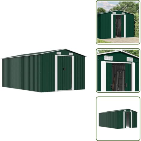 Gerätehaus 257x392x181 cm Metall Grün - Metallgerätehaus - Gartenhäuschen - Werkzeuglager - Stauraum - Außenschrank