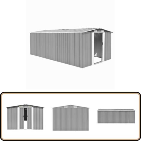 Gerätehaus 257x489x181 cm Metall Grau - Metallgartenhaus - Gerätehaus - Werkzeuglager - Stahltankstelle - Außenaufbewahrung