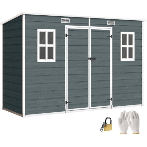 Gerätehaus 3,2m², Geräteschuppen mit Pultdach, 303x123x197cm mit Fenster Abschließbar Tür Belüftungsöffnung Boden