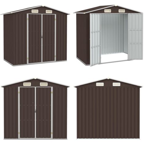 Gerätehaus Braun 205x129x183 cm Verzinkter Stahl - Gartenschuppen - Gerätehaus - Stahltür - Wetterfest - Werkzeuglagerung - Home & Living