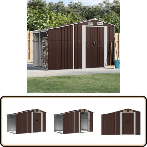 Gerätehaus Braun 277x192,5x179 cm Verzinkter Stahl - Geräteschuppen - Gartenhaus - Werkzeuglager - Outdoor Aufbewahrung - Braunes Gartenhaus