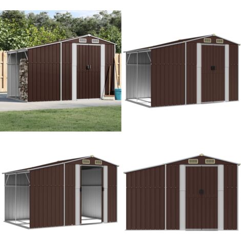 Gerätehaus Braun 277x192,5x179 cm Verzinkter Stahl - Geräteschuppen - Gartenhaus - Werkzeuglager - Outdoor Aufbewahrung - Braunes Gartenhaus - Home & Living