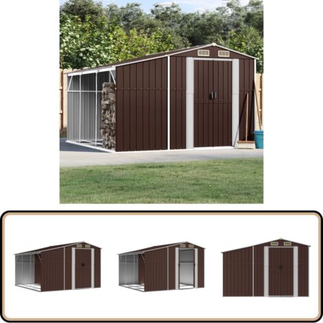 Gerätehaus Braun 277x279x179 cm Verzinkter Stahl - Geräteschuppen - Gartenhaus - Werkzeuglager - Outdoor Aufbewahrung - Gartenmöbelaufbewahrung