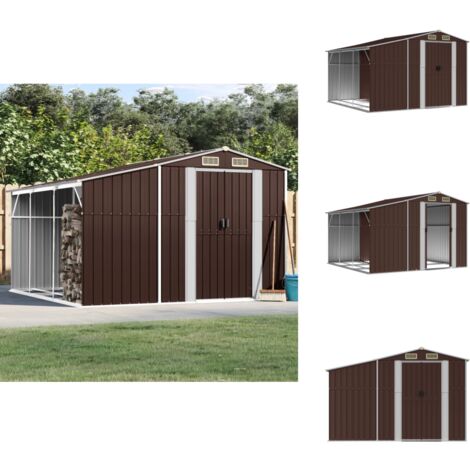 Gerätehaus Braun 277x279x179 cm Verzinkter Stahl - Geräteschuppen - Gartenhaus - Werkzeuglager - Outdoor Aufbewahrung - Gartenmöbelaufbewahrung