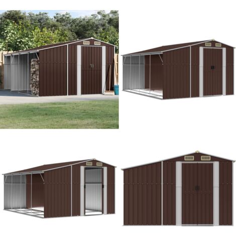 Gerätehaus Braun 277x365,5x179 cm Verzinkter Stahl - Geräteschuppen - Gartenhaus - Werkzeuglager - Outdoor-Lagerraum - Braunes Gartenhaus - Home & Living