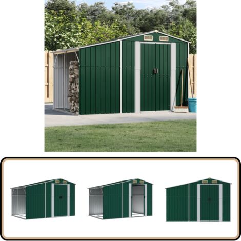Gerätehaus Grün 277x192,5x179 cm Verzinkter Stahl - Gartenschuppen - Gartenhäuschen - Werkzeuglager - Outdoor Aufbewahrung - Grünes Gartenhaus