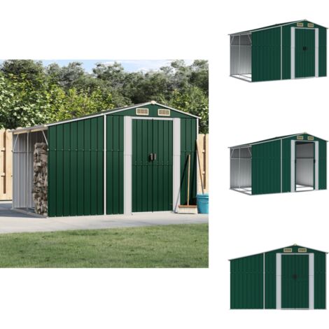 Gerätehaus Grün 277x192,5x179 cm Verzinkter Stahl - Gartenschuppen - Gartenhäuschen - Werkzeuglager - Outdoor Aufbewahrung - Grünes Gartenhaus
