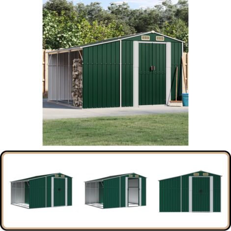 Gerätehaus Grün 277x279x179 cm Verzinkter Stahl - Gartenschuppen - Gartenhäuschen - Werkzeuglager - Outdoor Aufbewahrung - Grünes Gartenhaus