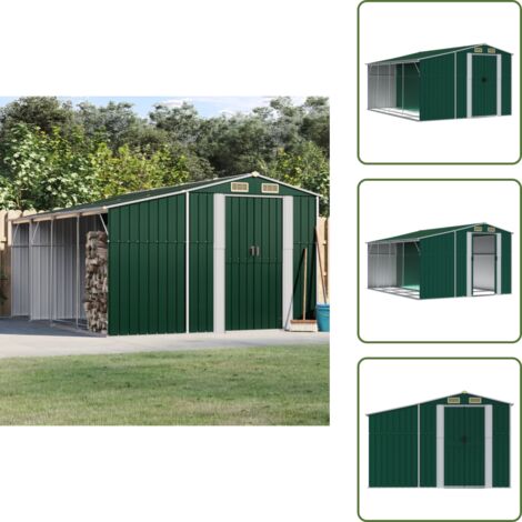 Gerätehaus Grün 277x365,5x179 cm Verzinkter Stahl - Geräteschuppen - Gartenhaus - Outdooraufbewahrung - Werkzeuglager - Gartenmöbelaufbewahrung