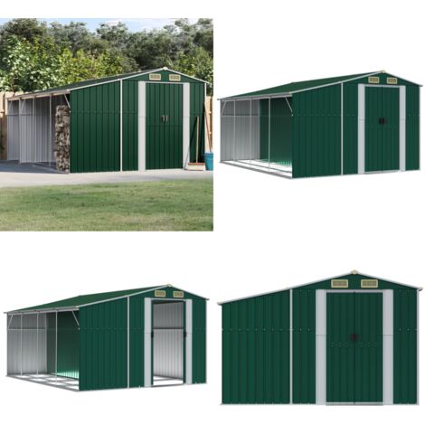 Gerätehaus Grün 277x365,5x179 cm Verzinkter Stahl - Geräteschuppen - Gartenhaus - Outdooraufbewahrung - Werkzeuglager - Gartenmöbelaufbewahrung - Home & Living