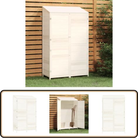 Geräteschuppen Weiß 102x52x174,5 cm Massivholz Tanne - Holz Gartenhaus - Holzhäuschen - Geräteschuppen - Werkzeuglager - Gartenabdeckungen