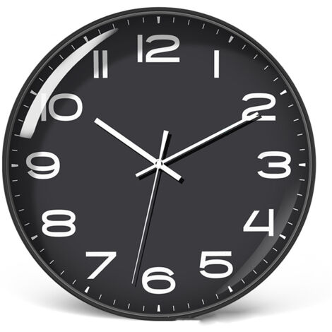 Geräuschlose 30-cm-Wanduhr – Umweltfreundliches, geruchloses und langlebiges Quarzwerk für Büro oder Schlafzimmer – Schwarzes Gehäuse und Zifferblatt