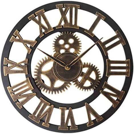 Geräuschlose Vintage-Wanduhr mit römischen Ziffern, aus Metall – Dekoration für Wohnzimmer, Küche, Café, Hotel und Büro – 40 cm