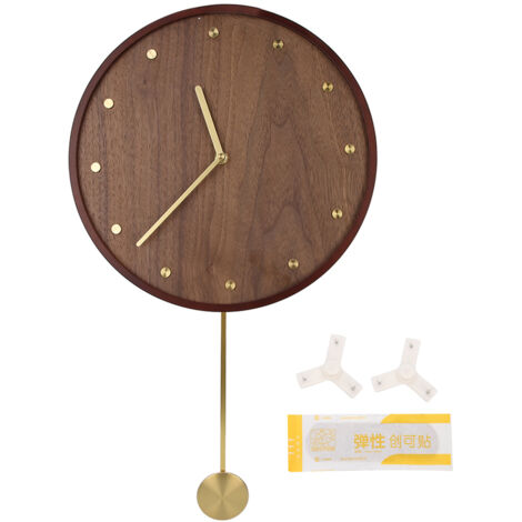 Geräuschlose Wanduhr aus Holz, schlichtes und elegantes Design mit Messingzifferblatt für Wohnzimmer oder Büro