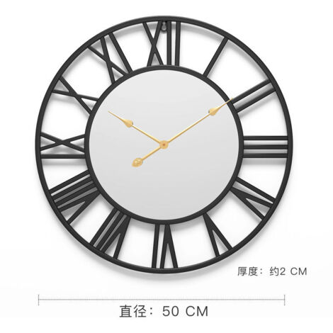 Geräuschlose Wanduhr, Vintage-Bauernhausuhr im europäischen Stil mit römischen Ziffern, 40 cm große, skelettierte Metall-Dekorationsuhr, batteriebetrieben, ohne Abdeckung, für Küche und Haushalt (Schw