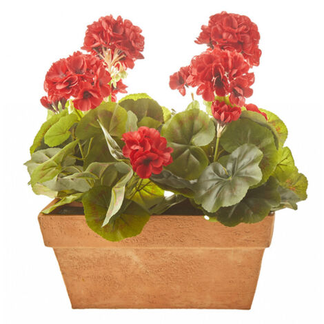 GERANIO PVC ROJO EN JARDINERA PARA BALCON 29x13x40cm