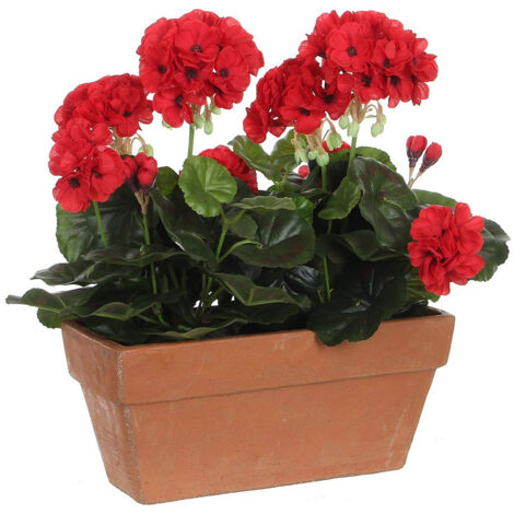 Geranio rosso in pvc in fioriera da balcone 29x13x40cm