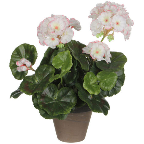 Géranium Artificiel Blanc Rose En Pot Plastique Gris