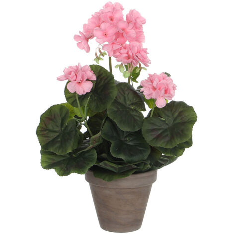 Géranium Artificiel Couleur Rose En Pot Plastique Gris