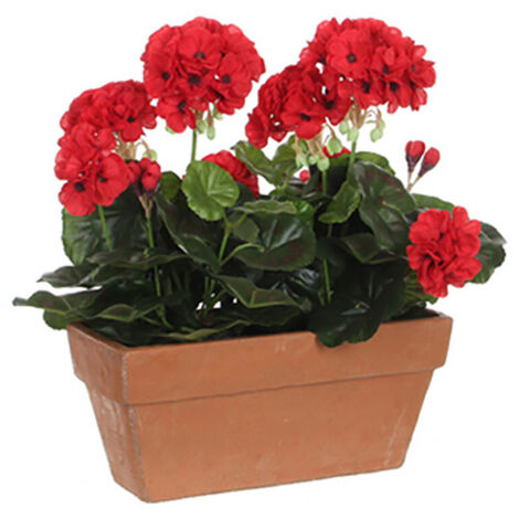 Geranium Pvc Rouge Avec Pot Pour Balcon 29x13x40cm