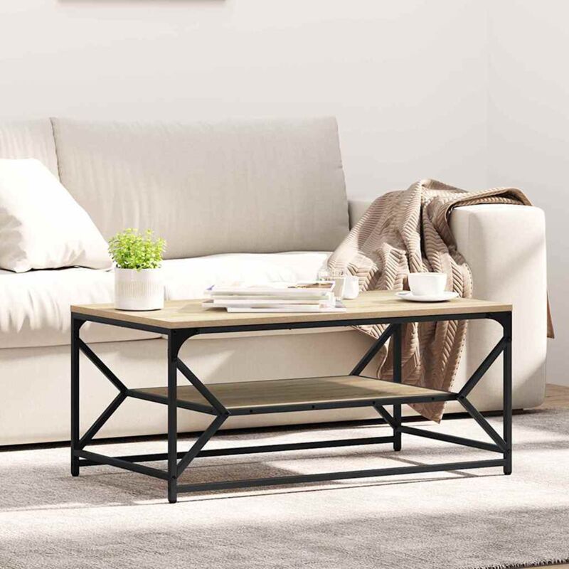 Vidaxl - Couchtisch Sonoma Eiche 90 X 50 X 40 Cm Ingenieurholz Und Stahl