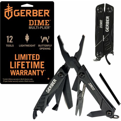 Gerber Utensile Multifunzione con 12 Funzioni, Multiutensile Tascabile Dime, Nero, 1014030