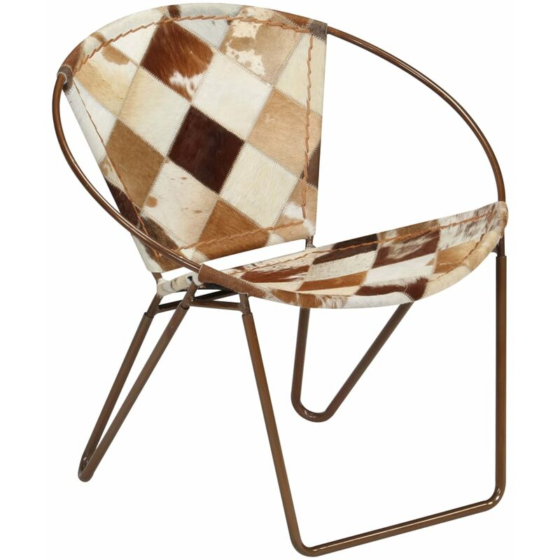 

vidaXL Silla con Estampado de Rombos de Cuero Auténtico Marrón - Marrón